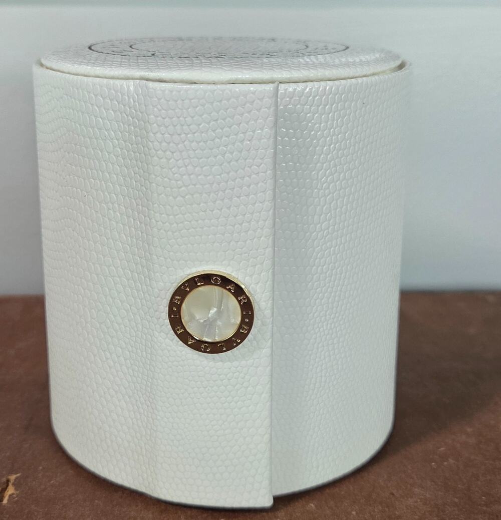 Bvlgari VIP White Snakeskin Travel Jewelry Case Tiered Swivel Round Storage Box